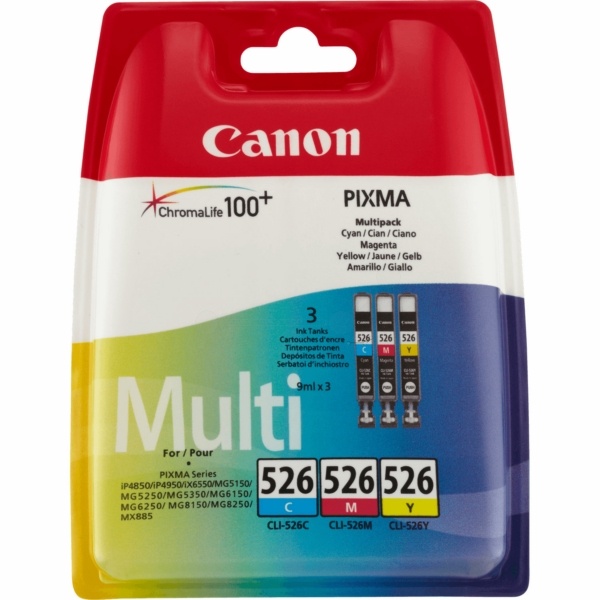 Canon 4541B009/CLI-526 Tintenpatrone MultiPack C,M,Y, 3x450 Seiten ISO/IEC 24711 9ml VE=3