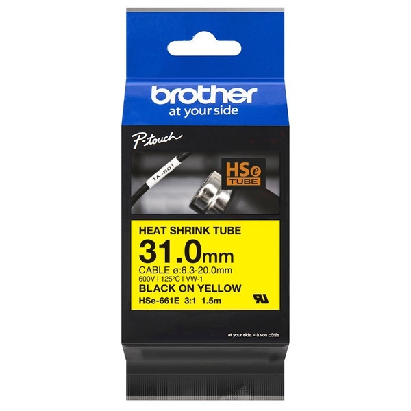 Brother HSE-661E Heissschrumpfschlauch schwarz auf gelb 31mm x 1,5m