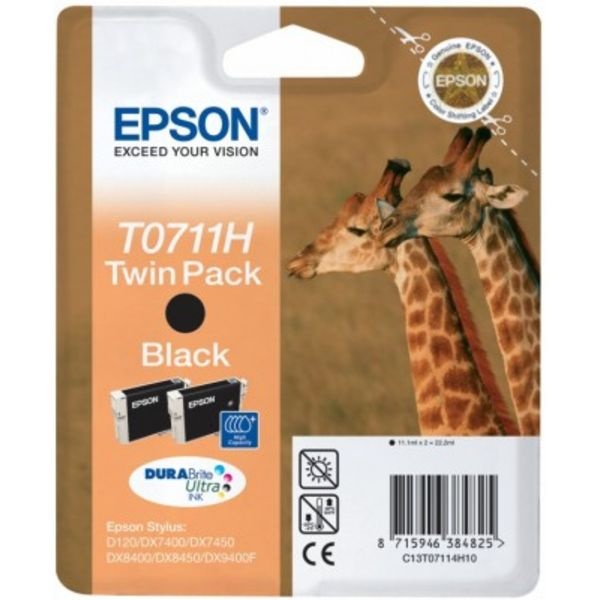 Epson C13T07114H10/T0711H Tintenpatrone schwarz High-Capacity Doppelpack, 2x370 Seiten ISO/IEC 24711 11.1ml VE=2