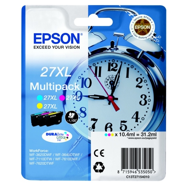 Epson C13T27154010/27XL Tintenpatrone MultiPack C,M,Y High-Capacity, 3x1.100 Seiten 10.4ml VE=3