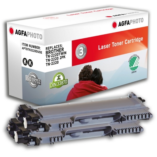 AgfaPhoto APTBTN2220DUOE Toner-Kit Doppelpack, 2x2.600 Seiten 85 Gramm VE=2 (ersetzt Brother TN2220)