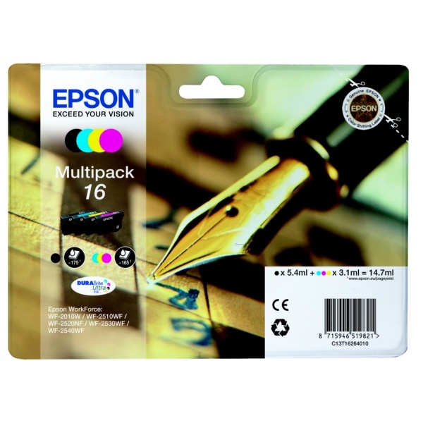 Epson C13T16264012/16 Tintenpatrone MultiPack Bk,C,M,Y 175pg + 3x165pg, 1x5.4ml + 3x3.1ml VE=4