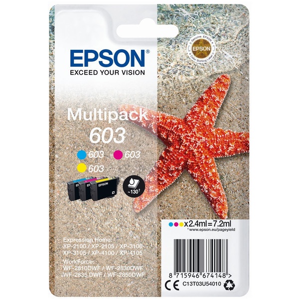 Epson C13T03U54010/603 Tintenpatrone MultiPack C,M,Y, 3x130 Seiten 7,2ml VE=3