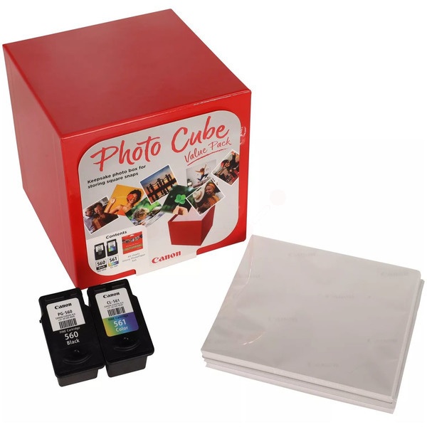 Canon 3713C013/PG-560+CL-561 Druckkopfpatrone Multipack schwarz + color Cube weiss rosa +PP201 40 Blatt 13x13cm 7,5ml + 8,3ml VE=2