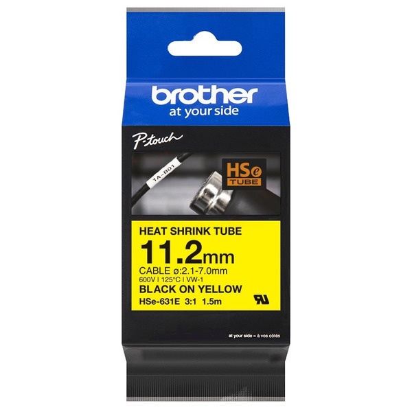 Brother HSE-631E Heissschrumpfschlauch schwarz auf gelb 11,2mm x 1,5m