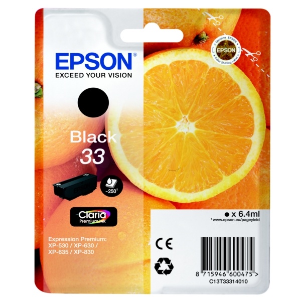 Epson C13T33314012/33 Tintenpatrone schwarz, 250 Seiten ISO/IEC 24711 6,4ml