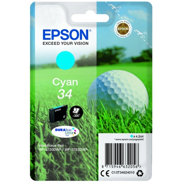 Epson C13T34624010/34 Tintenpatrone cyan, 300 Seiten 4,2ml