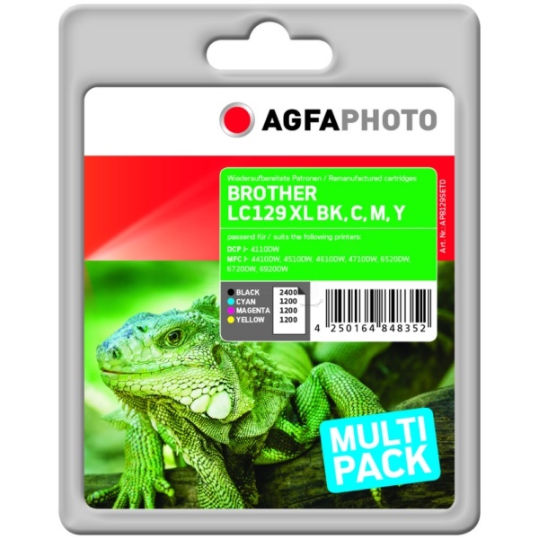 AgfaPhoto APB129SETD Tintenpatrone MultiPack Bk,C,M,Y 50ml + 3x16ml VE=4 (ersetzt Brother LC125XLC LC125XLM LC125XLY LC129XLBK)