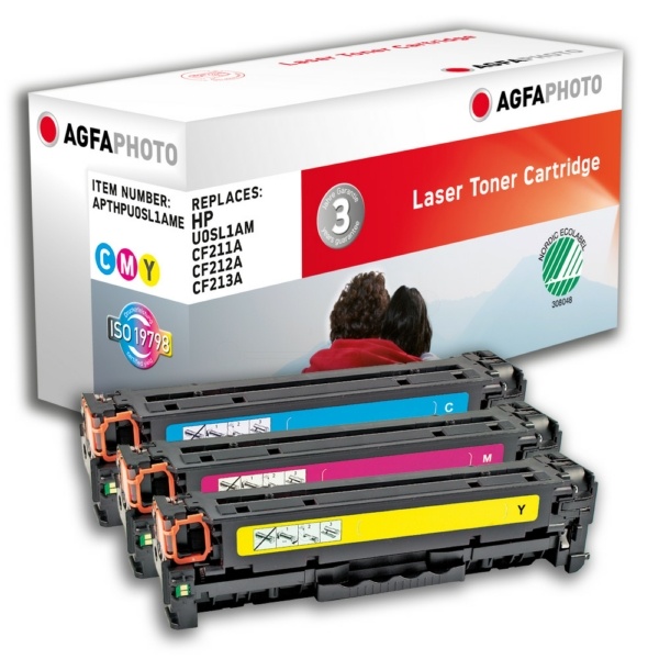 AgfaPhoto APTHPU0SL1AME Tonerkartusche MultiPack C,M,Y, 3x1.800 Seiten 47 Gramm VE=3 (ersetzt HP 131A/CF211A 131A/CF212A 131A/CF213A 131X/CF210X)