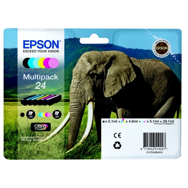 Epson C13T24284011/24 Tintenpatrone MultiPack Bk,C,M,Y,LC,LM, 6x360 Seiten 1x240pg + 5x360pg, 1x5.1ml + 5x4.6ml VE=6