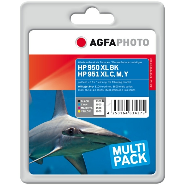 AgfaPhoto APHP950SETXLC Tintenpatrone MultiPack Bk,C,M,Y 76 + 3x25ml VE=4 (ersetzt HP 950XL 951XL)