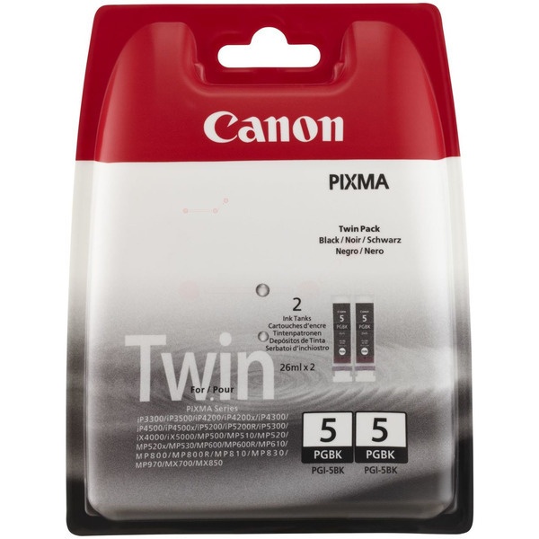 Canon 0628B025/PGI-5BK Tintenpatrone schwarz pigmentiert Doppelpack, 2x800 Seiten ISO/IEC 24711 26ml VE=2