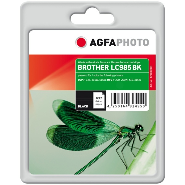 AgfaPhoto APB985BD Tintenpatrone schwarz, 637 Seiten 12ml (ersetzt Brother LC985BK)