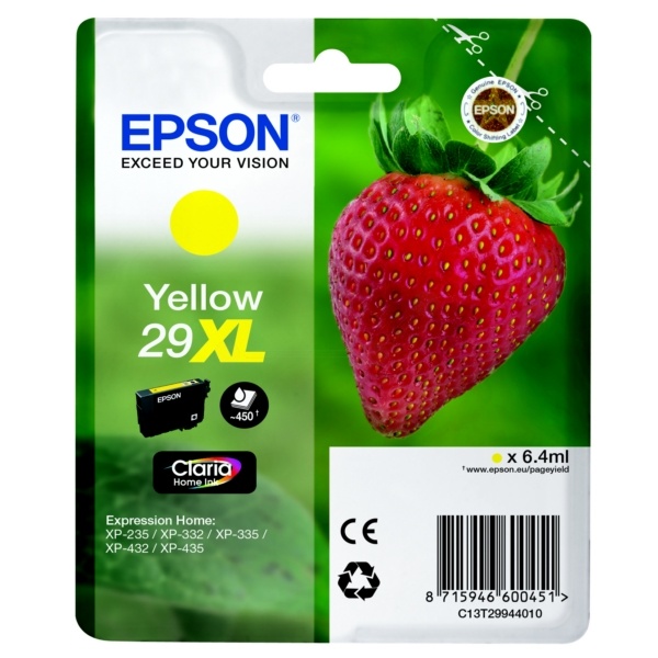 Epson C13T29944012/29XL Tintenpatrone gelb High-Capacity, 450 Seiten ISO/IEC 19752 6,4ml