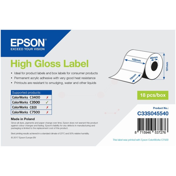 Epson C33S045540 Format-Etiketten die-cut 102mm x 76m 415 VE=1