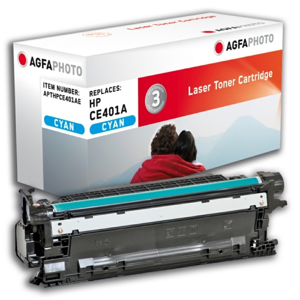 AgfaPhoto APTHPCE401AE Tonerkartusche cyan, 6.000 Seiten 115 Gramm (ersetzt HP 507A/CE401A)