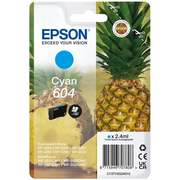 Epson C13T10G24010/604 Tintenpatrone cyan, 130 Seiten 2,4ml