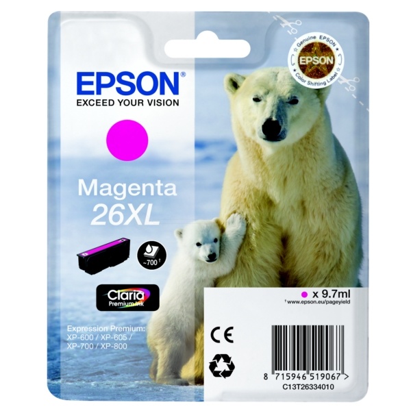 Epson C13T26334012/26XL Tintenpatrone magenta High-Capacity XL, 700 Seiten 9,7ml