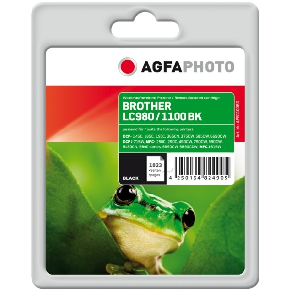 AgfaPhoto APB1100BD Tintenpatrone schwarz, 1.023 Seiten 17ml (ersetzt Brother LC1100BK LC980BK)