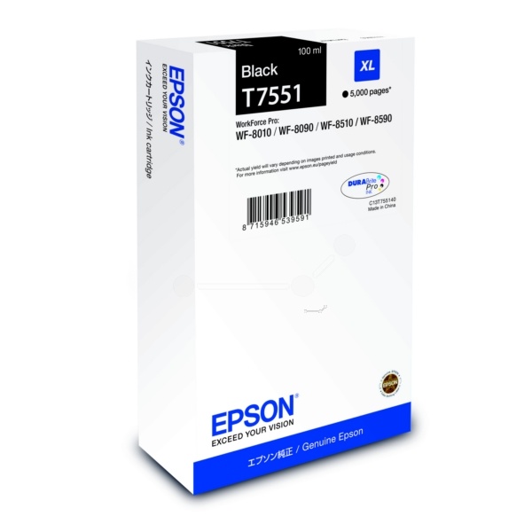 Epson C13T75514N/T7551 Tintenpatrone schwarz, 5.000 Seiten 100ml