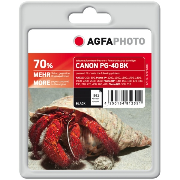 AgfaPhoto APCPG40B Tintenpatrone schwarz, 561 Seiten 26ml (ersetzt Canon PG-37 PG-40 PG-50)