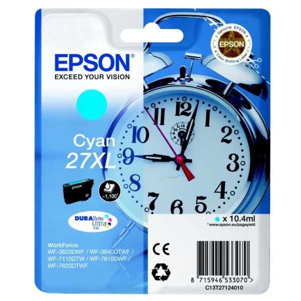 Epson C13T27124012/27XL Tintenpatrone cyan High-Capacity, 1.100 Seiten 10,4ml