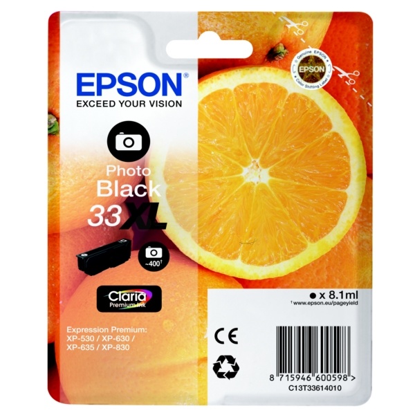 Epson C13T33614012/33XL Tintenpatrone schwarz foto High-Capacity, 400 Seiten ISO/IEC 19752 400 Fotos 8,1ml