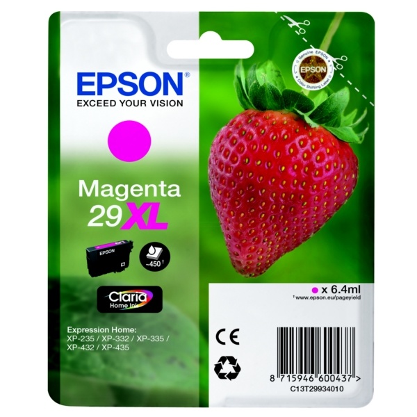 Epson C13T29934010/29XL Tintenpatrone magenta High-Capacity, 450 Seiten ISO/IEC 24711 6.4ml