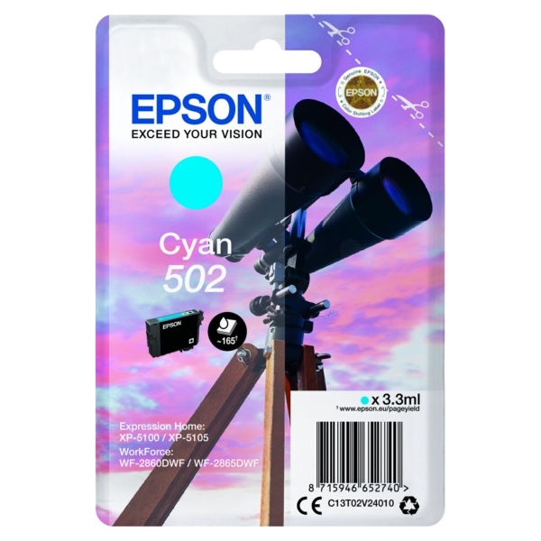 Epson C13T02V24010/502 Tintenpatrone cyan, 160 Seiten 3,3ml