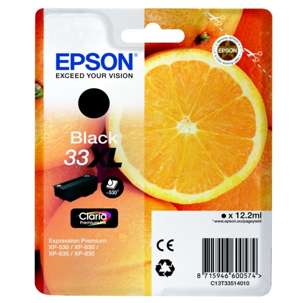 Epson C13T33514012/33XL Tintenpatrone schwarz High-Capacity, 530 Seiten ISO/IEC 24711 12,2ml