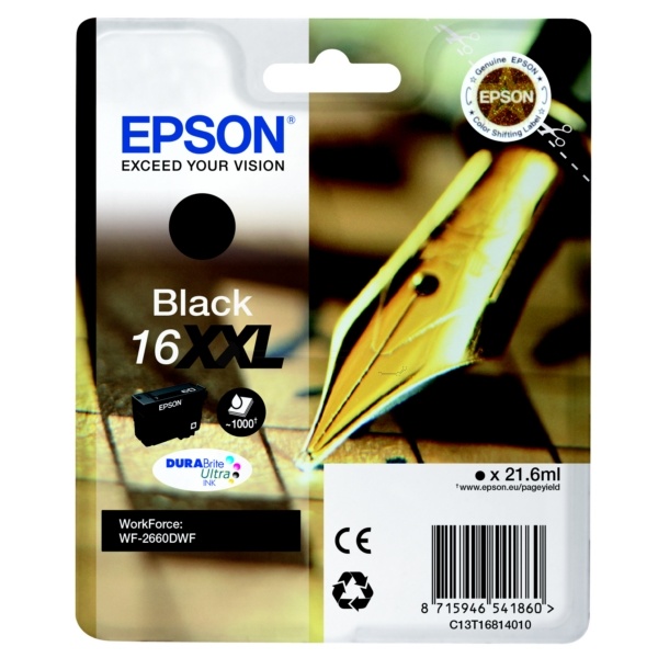 Epson C13T16814012/16XXL Tintenpatrone schwarz extra High-Capacity, 1.000 Seiten 21,6ml