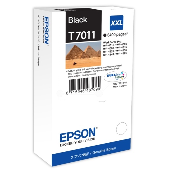 Epson C13T70114010/T7011 Tintenpatrone schwarz XXL, 3.400 Seiten ISO/IEC 24711 63.2ml