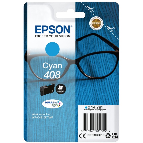 Epson C13T09J24010/408 Tintenpatrone cyan, 1.100 Seiten ISO/IEC 24711 14.7ml