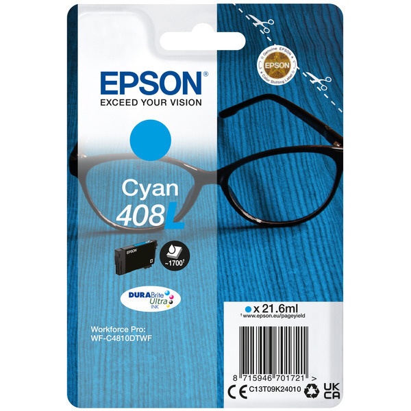 Epson C13T09K24010/408L Tintenpatrone cyan High-Capacity, 1.700 Seiten 21,6ml