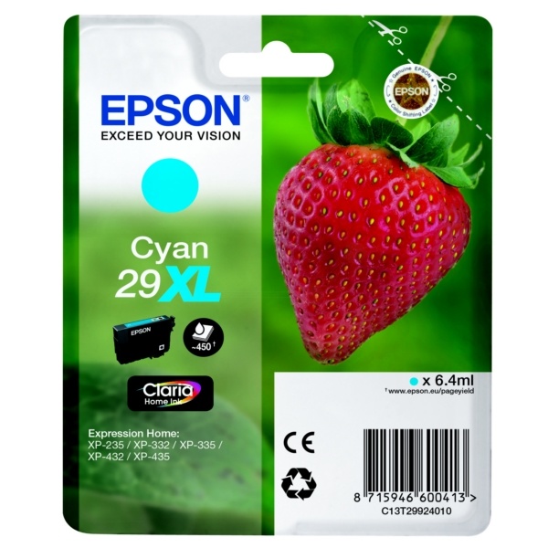 Epson C13T29924010/29XL Tintenpatrone cyan High-Capacity, 450 Seiten ISO/IEC 24711 6.4ml