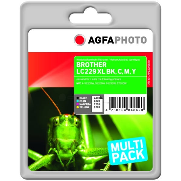 AgfaPhoto APB229SETD Tintenpatrone MultiPack C,M,Y 50ml + 3x11,8ml VE=4 (ersetzt Brother LC225XLC LC225XLM LC225XLY LC229XLVALBPDR)