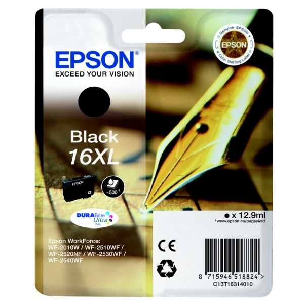 Epson C13T16314010/16XL Tintenpatrone schwarz High-Capacity XL, 500 Seiten 12.9ml