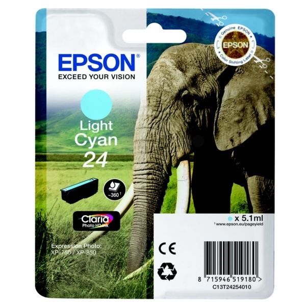 Epson C13T24254012/24 Tintenpatrone cyan hell, 360 Seiten 5,1ml