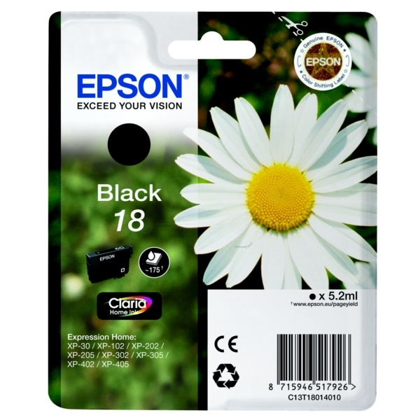 Epson C13T18014012/18 Tintenpatrone schwarz, 175 Seiten 5ml