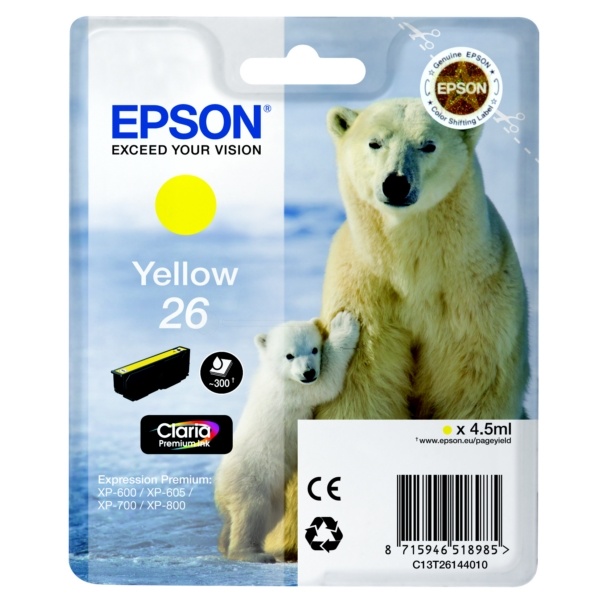 Epson C13T26144012/26 Tintenpatrone gelb, 300 Seiten ISO/IEC 19752 4,5ml