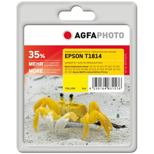 AgfaPhoto APET181YD Tintenpatrone gelb, 650 Seiten 9ml (ersetzt Epson 18XL)