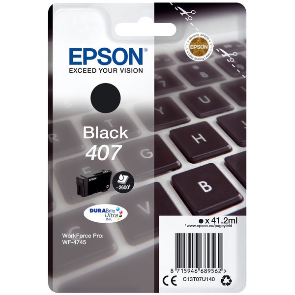 Epson C13T07U140/407 Tintenpatrone schwarz, 2.600 Seiten ISO/IEC 19752 41,2ml