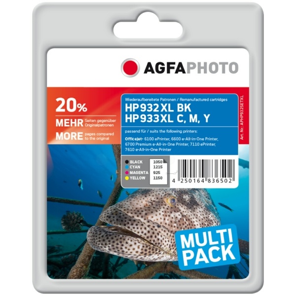 AgfaPhoto APHP932SETXL Tintenpatrone MultiPack Bk,C,M,Y 33ml + 3x13ml VE=4 (ersetzt HP 932XL 932XL/933XL 933XL)