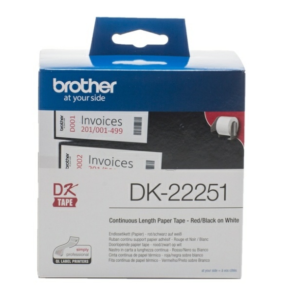 Brother DK22251 DirectLabel Etiketten rot / schwarz auf weiss 62 mm x 15,24 m