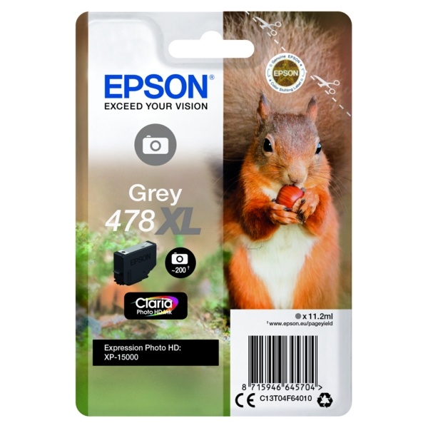 Epson C13T04F64010/478XL Tintenpatrone grau High-Capacity 200 Fotos 11,2ml