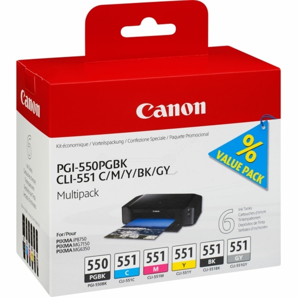 Canon 6496B005/PGI-550CLI-551 Tintenpatrone MultiPack Bk,C,M,Y,Gy 7ml VE=6