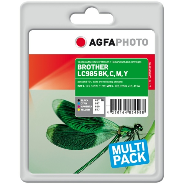 AgfaPhoto APB985SETD Tintenpatrone MultiPack Bk,C,M,Y 1x10ml + 3x6ml VE=4 (ersetzt Brother LC985VALBP)