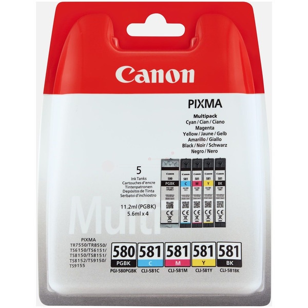 Canon 2078C007/PGI-580CLI-581 Tintenpatrone MultiPack 2x Bk + 1x C,M,Y 1x 200/1505/256/237/257 Pg VE=5