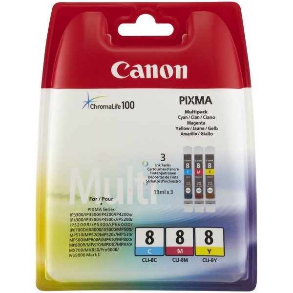 Canon 0621B029/CLI-8 Tintenpatrone MultiPack C,M,Y 3x13ml VE=3