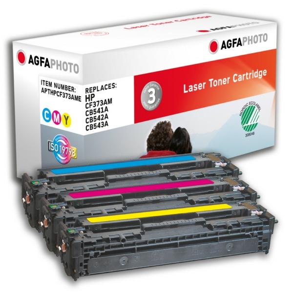 AgfaPhoto APTHPCF373AME Tonerkartusche MultiPack C,M,Y, 3x1.400 Seiten 45 Gramm VE=3 (ersetzt HP 125A/CB540A 125A/CB541A 125A/CB542A 125A/CB543A)